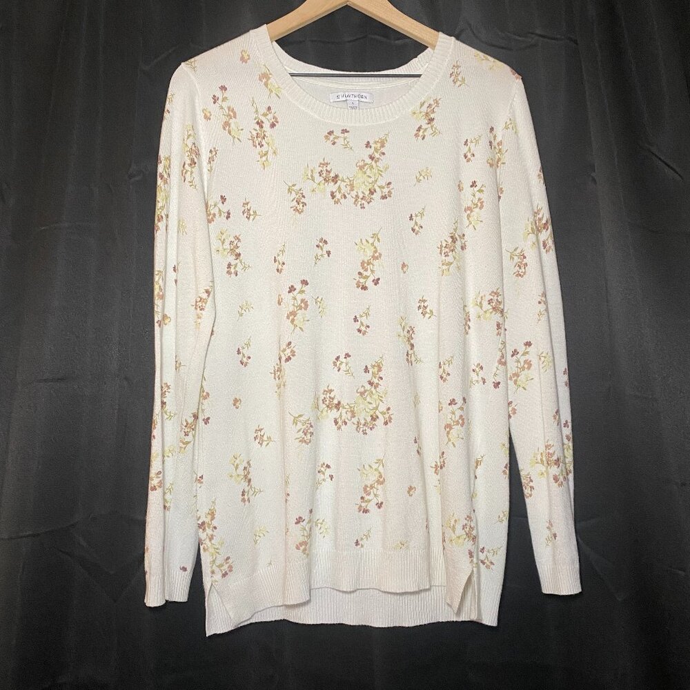 41 Hawthorn Aubree Fine Gauge Crewneck Sweater Womens L Off-White Floral EUC